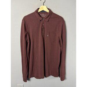 TAILOR VINTAGE Mens L Burgundy Long Sleeve Stretch Pique Polo Shirt w/Pocket
